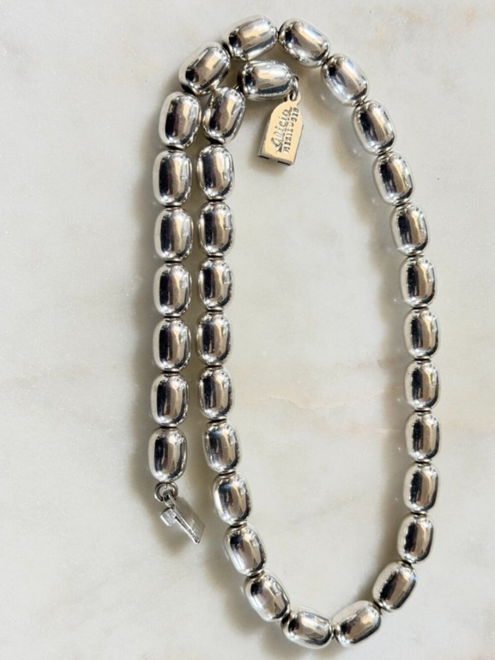 Vintage Taxco Mexico Alicia Sterling Silver Single Row Bead Necklace ✨